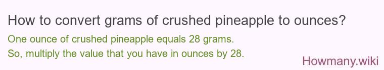 How to convert grams of crushed pineapple to ounces? How to convert grams of crushed pineapple to ounces?