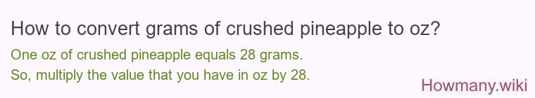 How to convert grams of crushed pineapple to oz? How to convert grams of crushed pineapple to oz?