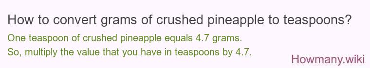 How to convert grams of crushed pineapple to teaspoons?