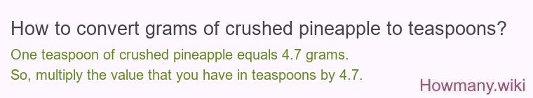 How to convert grams of crushed pineapple to teaspoons? How to convert grams of crushed pineapple to teaspoons?