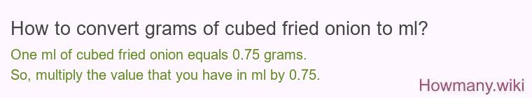 How to convert grams of cubed fried onion to ml?