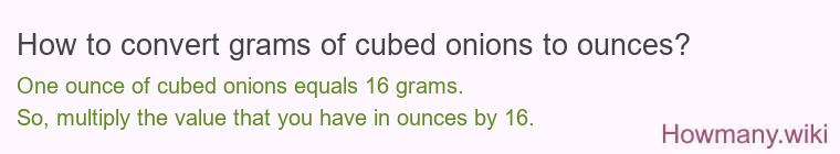 How to convert grams of cubed onions to ounces?
