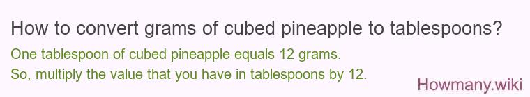 How to convert grams of cubed pineapple to tablespoons? How to convert grams of cubed pineapple to tablespoons?