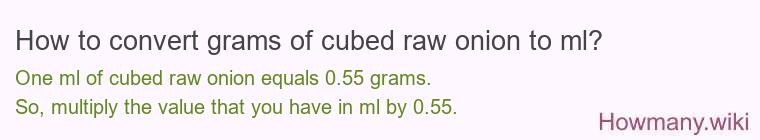 How to convert grams of cubed raw onion to ml? How to convert grams of cubed raw onion to ml?