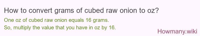 How to convert grams of cubed raw onion to oz?