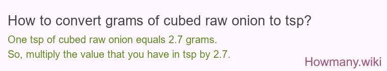 How to convert grams of cubed raw onion to tsp? How to convert grams of cubed raw onion to tsp?