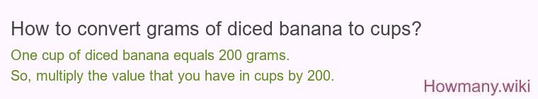 How to convert grams of diced banana to cups? How to convert grams of diced banana to cups?