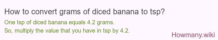 How to convert grams of diced banana to tsp? How to convert grams of diced banana to tsp?