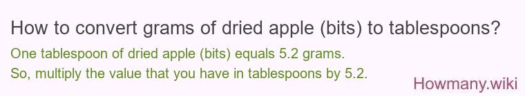 How to convert grams of dried apple (bits) to tablespoons?