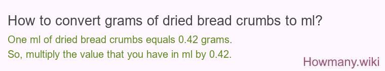 How to convert grams of dried bread crumbs to ml?