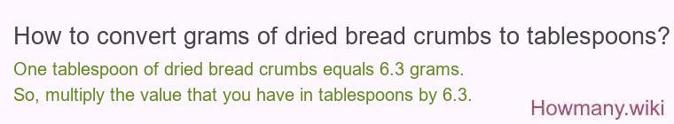 How to convert grams of dried bread crumbs to tablespoons?