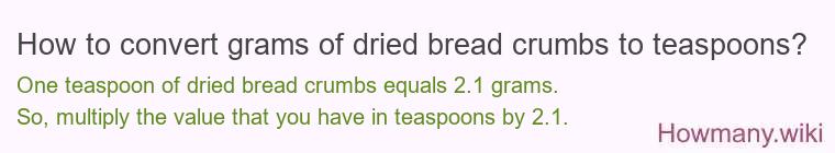 How to convert grams of dried bread crumbs to teaspoons?