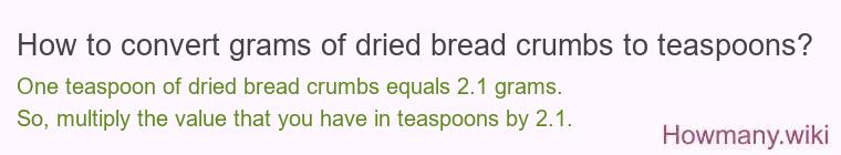 How to convert grams of dried bread crumbs to teaspoons? How to convert grams of dried bread crumbs to teaspoons?