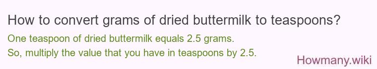 How to convert grams of dried buttermilk to teaspoons? How to convert grams of dried buttermilk to teaspoons?
