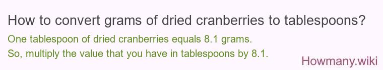 How to convert grams of dried cranberries to tablespoons?