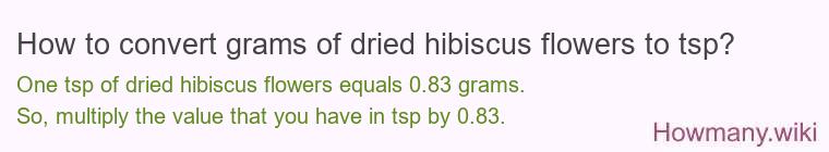 How to convert grams of dried hibiscus flowers to tsp? How to convert grams of dried hibiscus flowers to tsp?