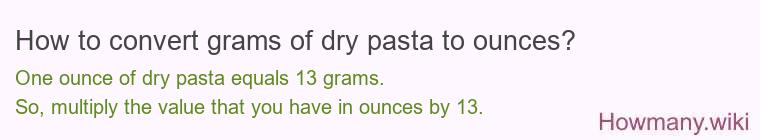 How to convert grams of dry pasta to ounces? How to convert grams of dry pasta to ounces?