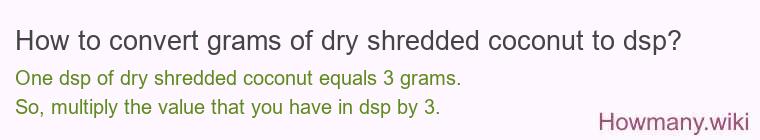 How to convert grams of dry shredded coconut to dsp?