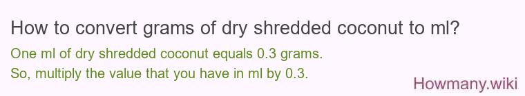 How to convert grams of dry shredded coconut to ml?