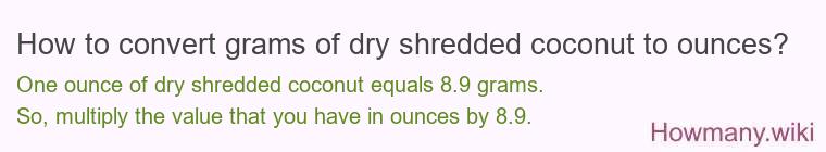 How to convert grams of dry shredded coconut to ounces?