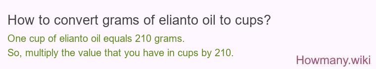 How to convert grams of elianto oil to cups?