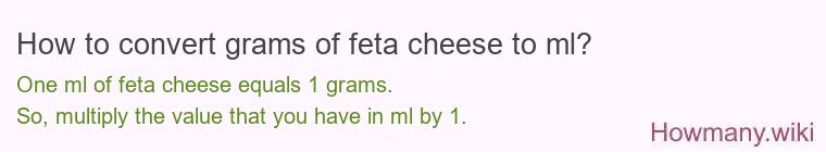 How to convert grams of feta cheese to ml? How to convert grams of feta cheese to ml?