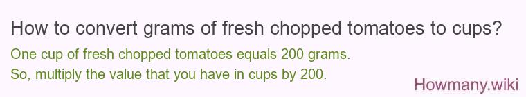 How to convert grams of fresh chopped tomatoes to cups?