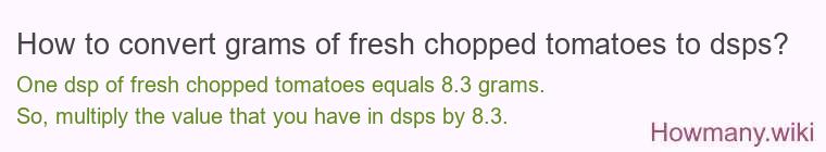 How to convert grams of fresh chopped tomatoes to dsps? How to convert grams of fresh chopped tomatoes to dsps?