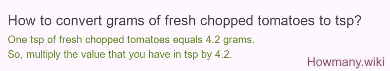 How to convert grams of fresh chopped tomatoes to tsp? How to convert grams of fresh chopped tomatoes to tsp?
