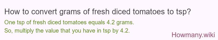 How to convert grams of fresh diced tomatoes to tsp? How to convert grams of fresh diced tomatoes to tsp?