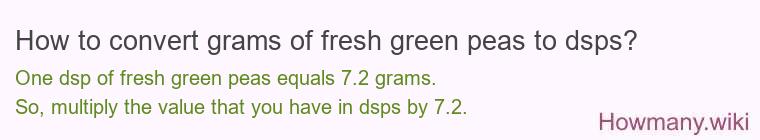 How to convert grams of fresh green peas to dsps?