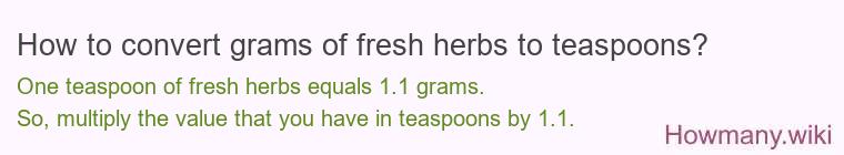 How to convert grams of fresh herbs to teaspoons? How to convert grams of fresh herbs to teaspoons?