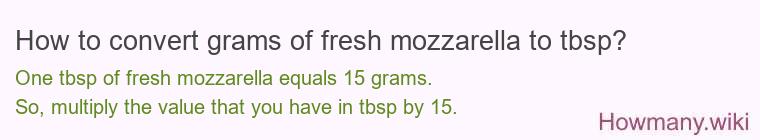 How to convert grams of fresh mozzarella to tbsp?