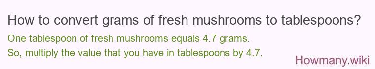 How to convert grams of fresh mushrooms to tablespoons?