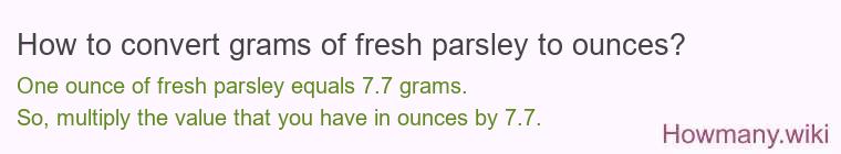 How to convert grams of fresh parsley to ounces?