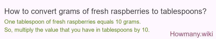 How to convert grams of fresh raspberries to tablespoons?