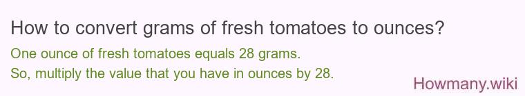 How to convert grams of fresh tomatoes to ounces? How to convert grams of fresh tomatoes to ounces?
