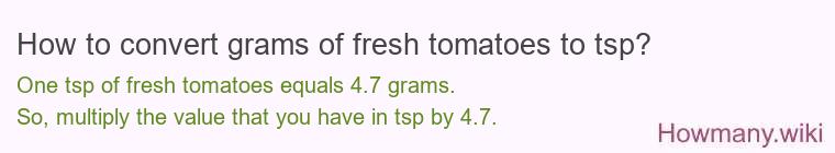 How to convert grams of fresh tomatoes to tsp? How to convert grams of fresh tomatoes to tsp?