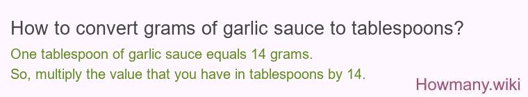 How to convert grams of garlic sauce to tablespoons? How to convert grams of garlic sauce to tablespoons?