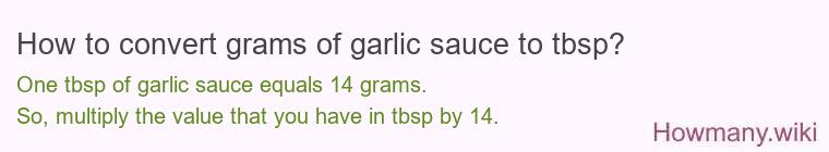 How to convert grams of garlic sauce to tbsp?