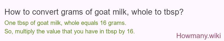How to convert grams of goat milk, whole to tbsp? How to convert grams of goat milk, whole to tbsp?