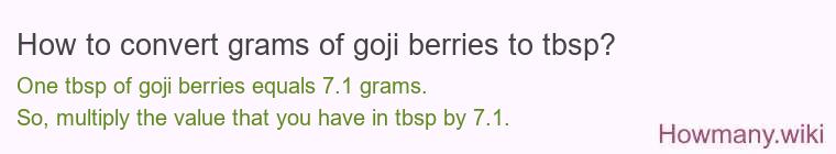 How to convert grams of goji berries to tbsp? How to convert grams of goji berries to tbsp?