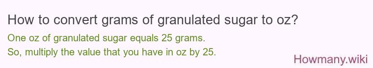 How to convert grams of granulated sugar to oz? How to convert grams of granulated sugar to oz?