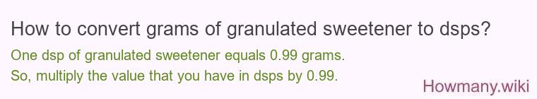 How to convert grams of granulated sweetener to dsps?