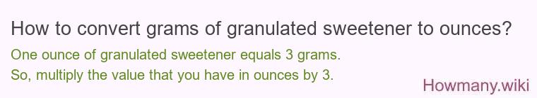 How to convert grams of granulated sweetener to ounces? How to convert grams of granulated sweetener to ounces?