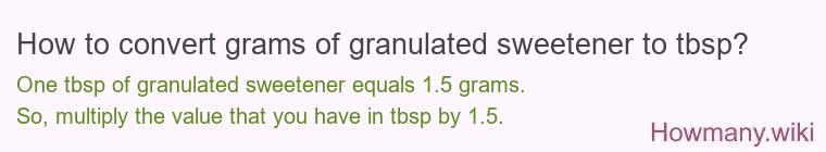 How to convert grams of granulated sweetener to tbsp? How to convert grams of granulated sweetener to tbsp?