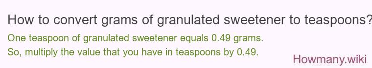 How to convert grams of granulated sweetener to teaspoons? How to convert grams of granulated sweetener to teaspoons?