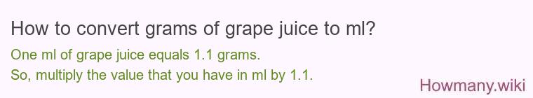 How to convert grams of grape juice to ml?