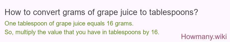 How to convert grams of grape juice to tablespoons? How to convert grams of grape juice to tablespoons?