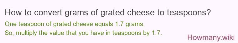 How to convert grams of grated cheese to teaspoons? How to convert grams of grated cheese to teaspoons?